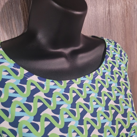 Melly M Geometric Resortwear Dress Size Large Green/Blue Cooling Stretch 3/4 Slv - Picture 3 of 9
